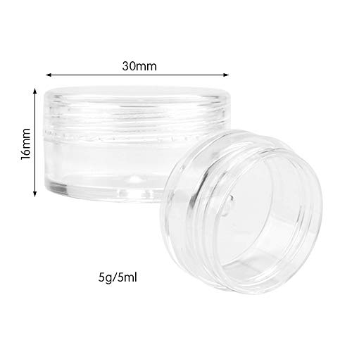 80pcs Botes Pequeños de Plastico Tarros de Plástico, 5ml Envase Cosmético Tarro Vacío,Contenedores Cosmético de Viaje con Tapa para Bálsamo Labial Crema Polvos Sombras de Ojos (5g/5ml,Transparente)