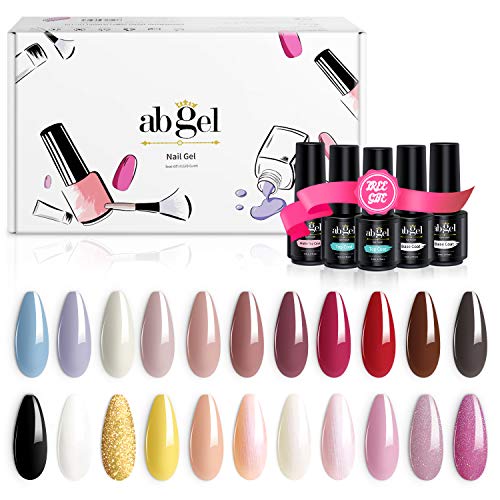 ab gel 8 PCS Soak Off Gel Nail Polish Set- Gel de 6 colores sin base de limpieza y Kit de manicura de uñas de gel de inicio de capa superior