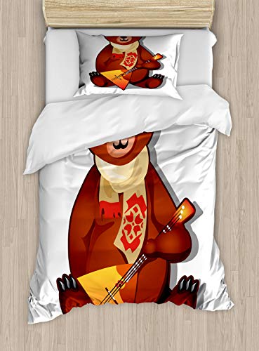 ABAKUHAUS Lustiger Bär Funda Nórdica, Balalaika Bufanda étnica, Decorativo, 2 Piezas con 1 Funda de Almohada, 130 cm x 200 cm, Canela Multicolor