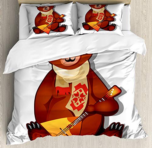 ABAKUHAUS Lustiger Bär Funda Nórdica, Balalaika Bufanda étnica, Estampado Lavable, 3 Piezas con 2 Fundas de Almohada, 200 cm x 200 cm, Canela Multicolor