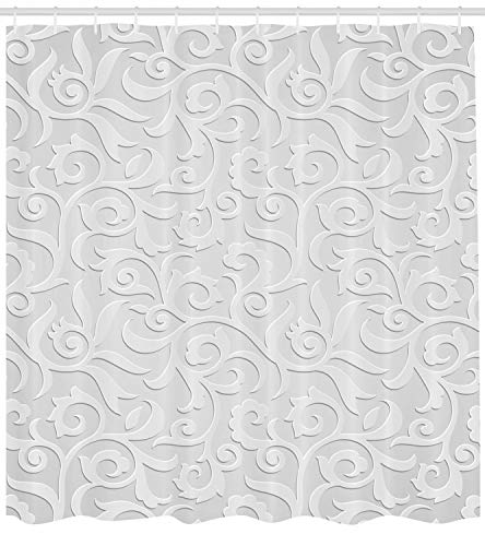 ABAKUHAUS Plata Cortina de Baño, Abstracto Natural Hojas de Hiedra Flores Ramas Curvas Vid Patrón Estilo Victoriano Estampa, Material Resistente al Agua Durable Estampa Digital, 175 x 200 cm, Gris