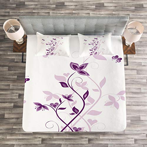 ABAKUHAUS Púrpura Cubrecama, Árbol Violeta Espirales Persas Flores Lilas Adornos de Mariposa Planta Gráfico, Objeto Decorativo Lavable, 264 x 220 cm, Púrpura