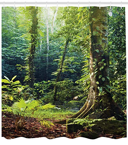 ABAKUHAUS Selva Cortina de Baño, Hiedra Salvaje en los árboles, Material Resistente al Agua Durable Estampa Digital, 175 x 240 cm, Verde marrón