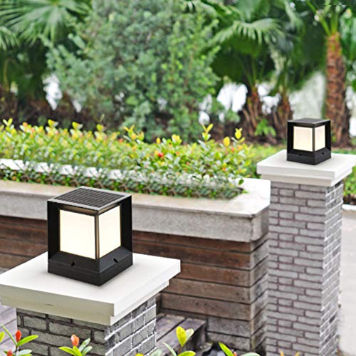 ACHNC Lámpara de Jardín Solares,Moderno LED Lámpara para Pilar IP65 Impermeable Lámpara Exterior Pedestal/Post Iluminacion Lámpara de Columna Cuadrada para Terraza Patio Jardín Postes Madera,21CM