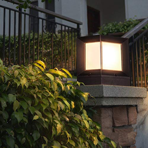 ACHNC Lámpara de Jardín Solares,Moderno LED Lámpara para Pilar IP65 Impermeable Lámpara Exterior Pedestal/Post Iluminacion Lámpara de Columna Cuadrada para Terraza Patio Jardín Postes Madera,21CM