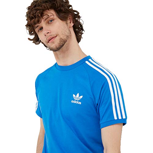 Adidas Camiseta de 3 rayas para hombre, Azul, S