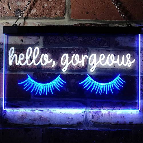 ADV PRO Hello Gorgeous Eyelash Room Display Dual Color LED Enseigne Lumineuse Neon Sign Blanc et Bleu 600 x 400mm st6s64-i3178-wb