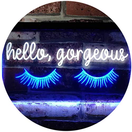 ADV PRO Hello Gorgeous Eyelash Room Display Dual Color LED Enseigne Lumineuse Neon Sign Blanc et Bleu 600 x 400mm st6s64-i3178-wb