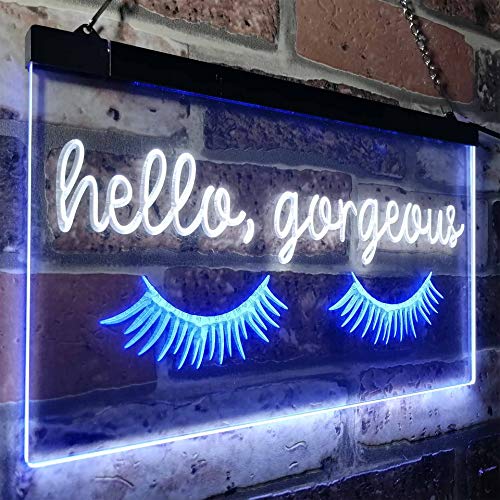 ADV PRO Hello Gorgeous Eyelash Room Display Dual Color LED Enseigne Lumineuse Neon Sign Blanc et Bleu 600 x 400mm st6s64-i3178-wb