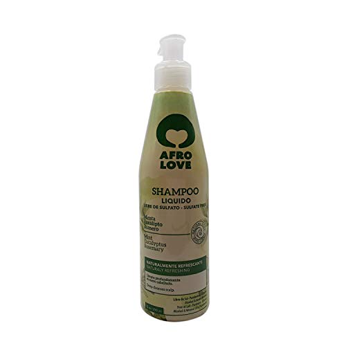 Afro Love Champú Liquido - Límpia profundamente el cuero cabelludo con Menta, Eucalipto y Romero 290ml - Libre de Sulfato