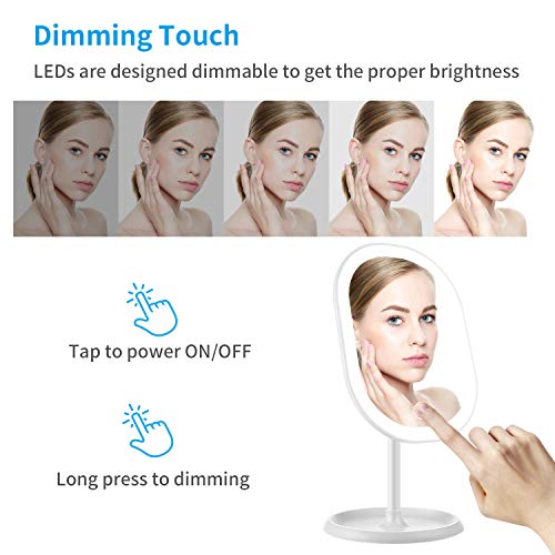 Aidodo Espejo Maquillaje con Luz LED Aumento 5X Espejo de Maquillaje,Táctil Ultra Alta Definición Profesional Espejo Cosmético Plegable Espejos Maquillaje de Escritorio - Rotación Ajustable de 360°