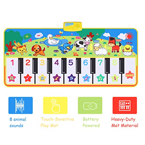 Alfombra de Piano, Alfombra Musical de Teclado, Alfombra Piano de Animales para Niños Niñas, Alfombrilla Musical Estera deTeclado Táctil para Niños(110 * 36 cm)