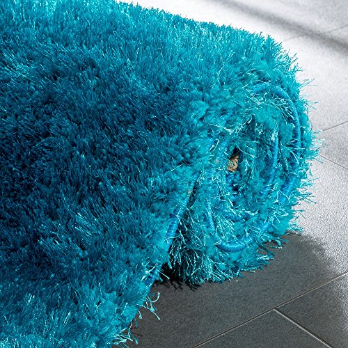 Alfombra Shaggy Elegante De Pelo Largo Monocolor Mullida Brillante En Turquesa, tamaño:60x100 cm