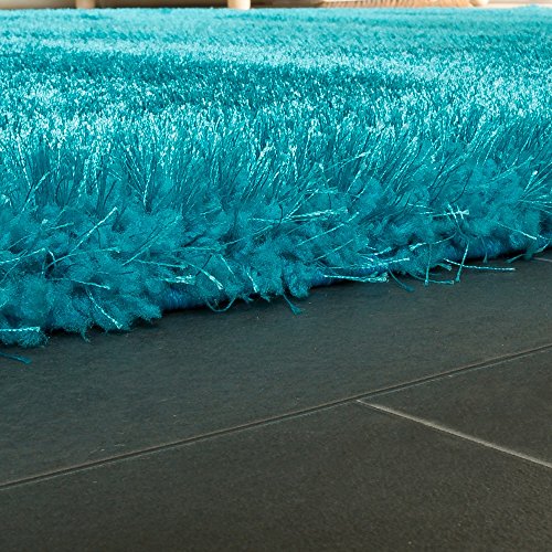 Alfombra Shaggy Elegante De Pelo Largo Monocolor Mullida Brillante En Turquesa, tamaño:60x100 cm