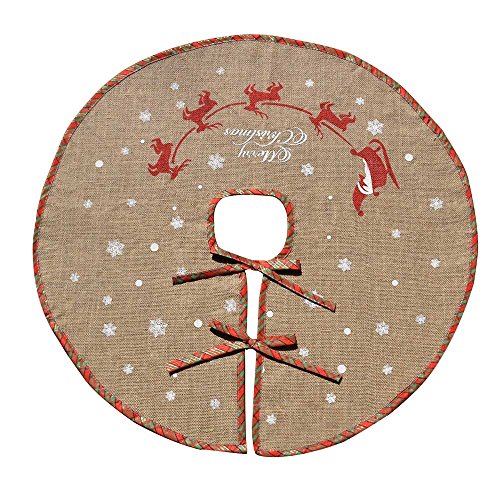 AmaJOY Merry Christmas Tree Skirt White Snowflake Burlap Tree Falda para la decoración de Navidad Decoración festiva, cuadros rojos y verdes, 78 cm