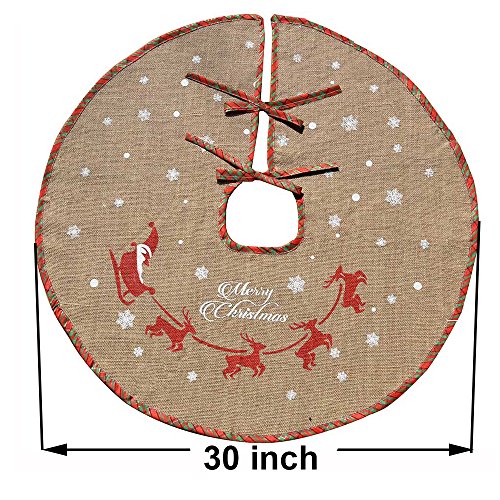 AmaJOY Merry Christmas Tree Skirt White Snowflake Burlap Tree Falda para la decoración de Navidad Decoración festiva, cuadros rojos y verdes, 78 cm