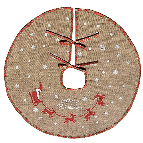 AmaJOY Merry Christmas Tree Skirt White Snowflake Burlap Tree Falda para la decoración de Navidad Decoración festiva, cuadros rojos y verdes, 78 cm