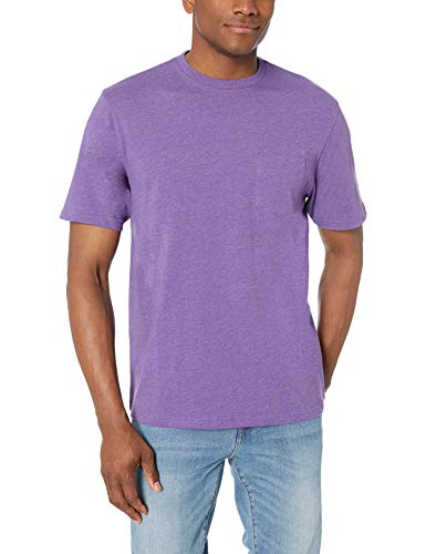 Amazon Essentials - Pack de 2 camisetas de manga corta y corte holgado con cuello redondo y bolsillo para hombre, Morado (Purple Heather Pur), US L (EU L)