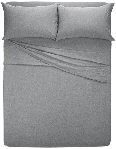 AmazonBasics - Juego de sábanas Jaspeado de Punto - Cama Doble, Gris Claro, Matrimonio