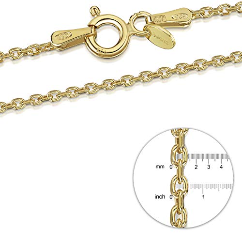 Amberta® Joyería - Collar - Fina Plata De Ley 925-18K Chapado en Oro - Diamante Corte - Cadena de Belcher - 1.3 mm - 40 45 50 55 60 70 cm (70cm)