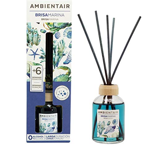 Ambientair. Difusor de Varillas perfumadas. Ambientador Mikado Océano, Brisa Marina, difusor con palitos de ratán. El Mejor ambientador sin Alcohol para casa. Ambientador para la Cocina y baño.