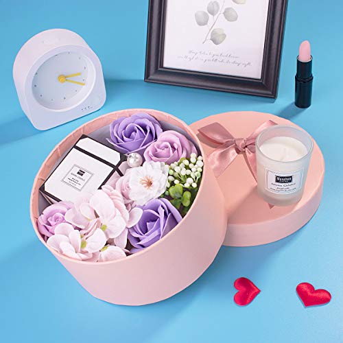 ANBET Caja Redonda de Flores de jabón para Mujeres con Velas perfumadas Rosa Artificial y Cera Vegetal Natural Aromaterapia Regalo de baño para Aniversario, día de San Valentín, día del Maestro