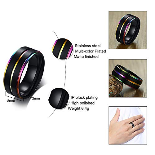 Anillo Anillo Anillo básico de Acero Inoxidable Negro para Hombre con línea de Arco Iris Anillo de Boda Masculino clásico Joyería Anillo exótico Precio Increíble 12406