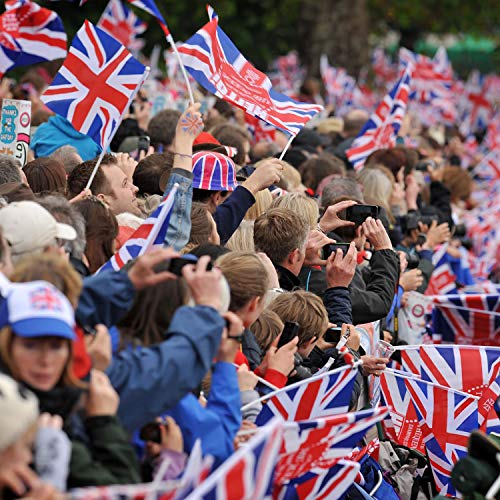 Anley Bandera británica Union Jack Stick, Gran Bretaña Mini Bandera portátil de 5 x 8 Pulgadas (12 x 20 cm) con Poste sólido Blanco de 12"(30 cm) - Color Vivo y Resistente a la decoloración