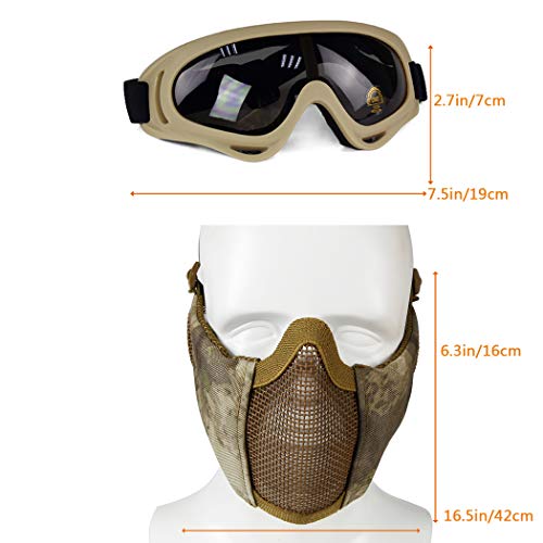 Aoutacc Airsoft - Juego de máscaras de malla con protección para la oreja y gafas para CS/caza/paintball/tiro, AT