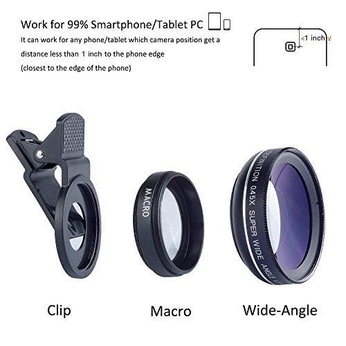 Apexel Universal Phone Cameras Lens Kit 0.45X Lente Gran Angular 140 ° + 12.5X Lente Macro Clip-on Lente de iPhone para iPhone 8 7 6 Plus Samsung y la mayoría de teléfonos Inteligentes Android