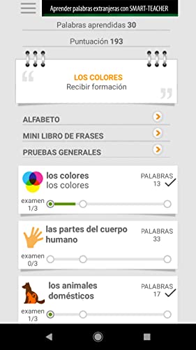 Aprender palabras en español con Smart-Teacher