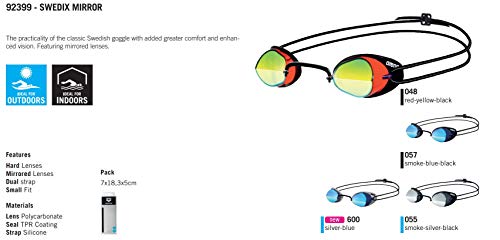 Arena - Gafas de natación Swedix Mirror, color humo-plata-negro