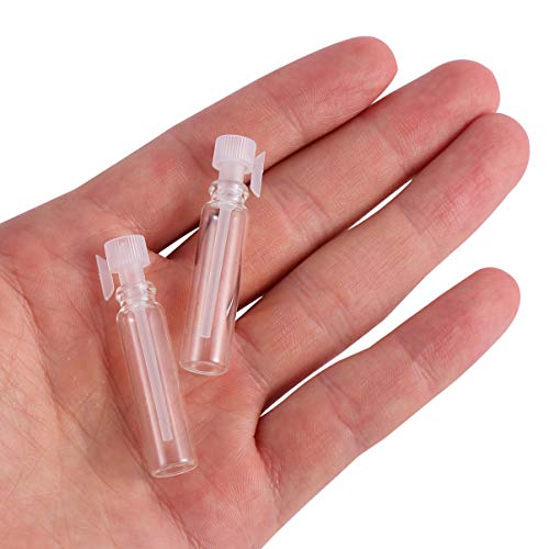 Artibetter 100 Piezas de Viales de Muestra de Perfume de Vidrio de 1 Ml con Tapas Transparentes Mini Botellas de Perfume Vacías Contenedores de Maquillaje Portátiles para Aceite Esencial de