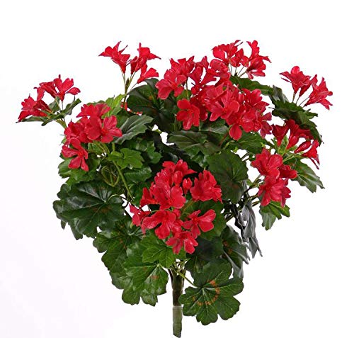 artplants.de Geranio de plástico BERENIKE con Vara de fijación, Zona protegida, Rojo, 40cm, Ø5-8cm - Geranio Artificial - Flores de plástico