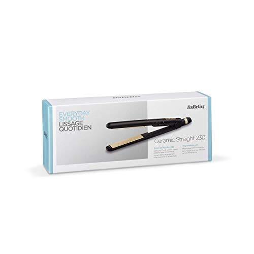 BaByliss ST089E | Plancha De Pelo De Viaje Ceramic Straight 230, Multi Voltaje para Viajes, Placas flotantes de Cerámica, Ajustes de temperatura 200ºC y 230ºC, compacta.