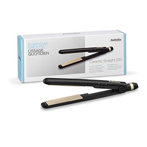 BaByliss ST089E | Plancha De Pelo De Viaje Ceramic Straight 230, Multi Voltaje para Viajes, Placas flotantes de Cerámica, Ajustes de temperatura 200ºC y 230ºC, compacta.