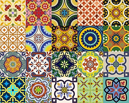 Backsplash Pegatinas para azulejos, 24 unidades, auténticos azulejos de Talavera tradicionales, para baño y cocina, fáciles de aplicar, solo retirar el papel y pegar, decoración del hogar, 10 x 10 cm