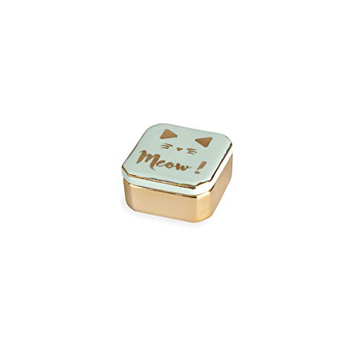 Balvi Porta Anillos Golden Box Meow! Color Verde Cajita para Anillos, Pendientes y Otras Joyas pequeñas Porcelana 4,9cm