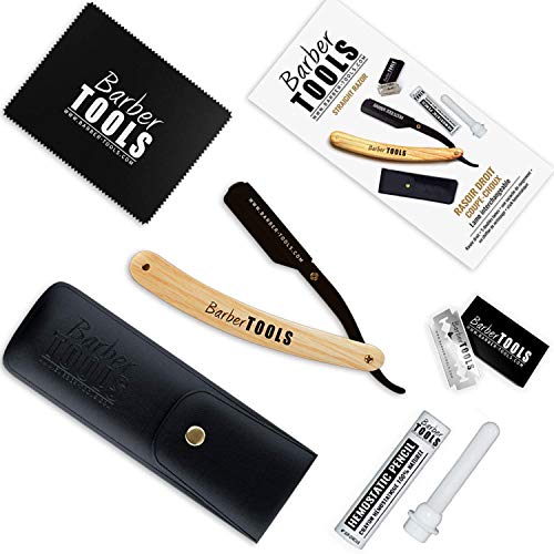 ✮ Barber Tools ✮ Navaja de afeitar + 5 cuchillas de doble hoja (10 cuchillas simples) + Paño de pulir + Almacenamiento Pu + Palo hemostático