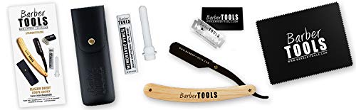 ✮ Barber Tools ✮ Navaja de afeitar + 5 cuchillas de doble hoja (10 cuchillas simples) + Paño de pulir + Almacenamiento Pu + Palo hemostático