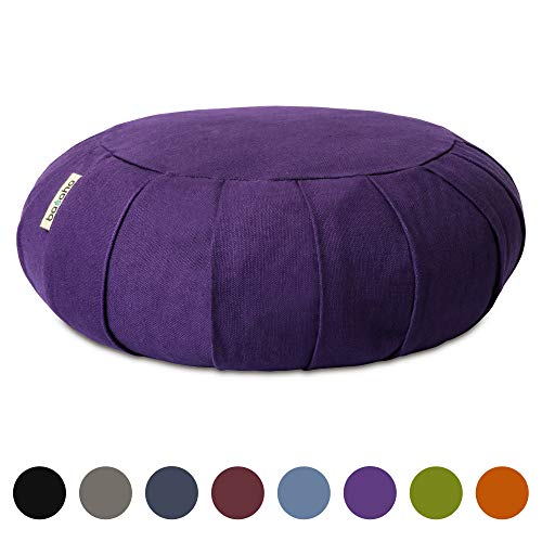 basaho Classic Zafu Cojín de Meditación | Algodón Orgánico (Certificación Gots) | Cáscara de Trigo Sarraceno | Funda Extraíble Lavable (Morado Intenso)