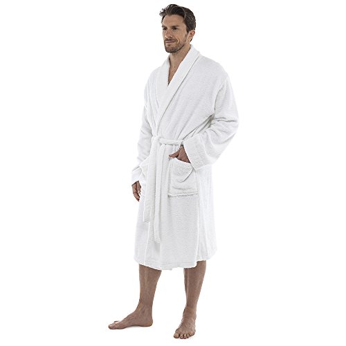 Bata de baño para Hombres Bata de algodón 100% Terry Albornoz Albornoz Baño Ideal para Gimnasio Ducha SPA Hotel Bata Tamaño de Vacaciones M/L, L/XL, 2XL, 3XL y 4XL (3XL, Blanco)