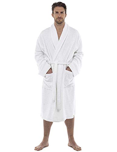 Bata de baño para Hombres Bata de algodón 100% Terry Albornoz Albornoz Baño Ideal para Gimnasio Ducha SPA Hotel Bata Tamaño de Vacaciones M/L, L/XL, 2XL, 3XL y 4XL (3XL, Blanco)