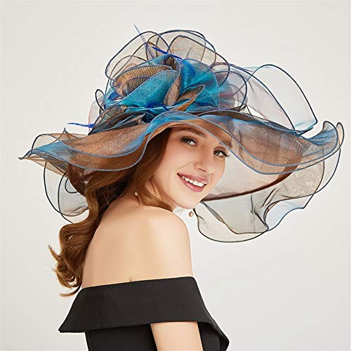 BDLEZI De Sombrero Multicolor británica Organza, Personalidad Elegante, Primavera y otoño del Sombrero del Sol Externa, Sombrero de Fiesta Mujeres de la Moda (Color : Powder)