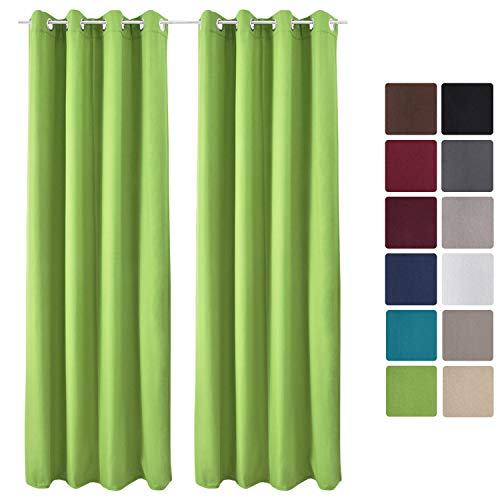 Beautissu Set de 2 Cortinas térmicas Amelie TO 140x245 cm de Ojales Privacidad y oscurecentes Aislante Verde