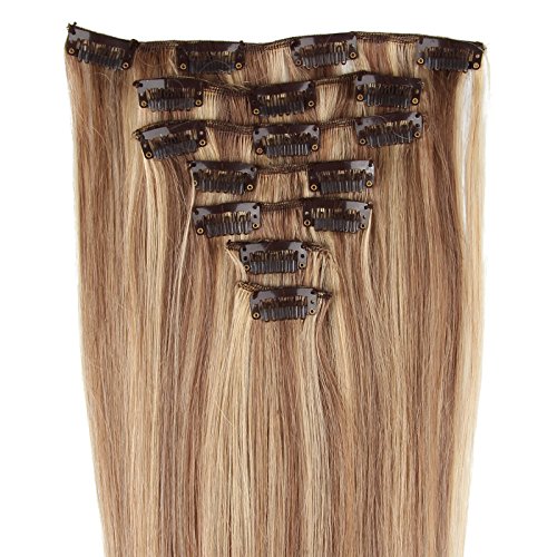 Beauty7 7 unidades 70g extensiones de clip de pelo natural pelucas cabello humano de color 8# y 613# de 18 pelugadas 46cm larga