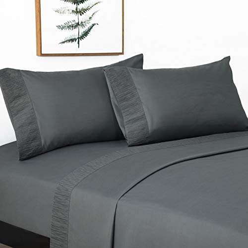 Bedsure Juego de Sábanas 180x190/200 cm - 4 Piezas - Sábana Bajera Ajustable Cama 150 con Encimera 280x275cm 2 Fundas de Almohada 50x80cm - Gris Oscuro