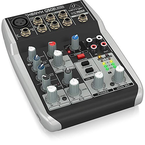 Behringer Xenyx Q502USB - Mezclador USB para DJ (5 entradas, 2 buses, Jack de 2.5 mm), color negro y blanco