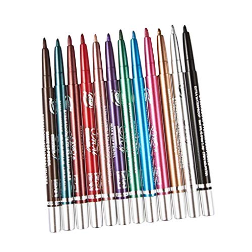 BeIilan 12 Colores/Set Delineador de Ojos automático telescópica rotación delineador de Ojos cosméticos rotación Delineador de Labios, Sombras de Ojos lápices cosméticos Pen Kit de Maquillaje