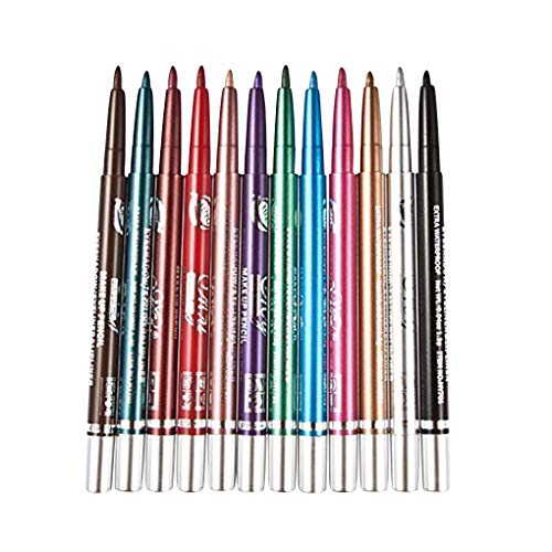 BeIilan 12 Colores/Set Delineador de Ojos automático telescópica rotación delineador de Ojos cosméticos rotación Delineador de Labios, Sombras de Ojos lápices cosméticos Pen Kit de Maquillaje